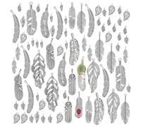 PH PandaHall 96pcs Antique Silver Feather Charms 18 Styles Bulk Metal Pendants for DIY Jewelry Making Necklace Bracelet Craft Projects Dreamcatcher Decorations Gift