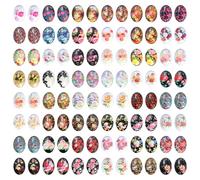PH PandaHall 96PCS Flower Glass Cabochon 48Styles Oval Print Cabochons Dome 18mm Flat Back Mosaic Tiles Vintage Gems Mosaic Tile Glass Cabochons for Jewellery Making Keychain Photo Pendant
