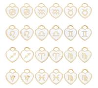 PH PandaHall 96pcs Heart Constellation Charms, Zodiac Sign Enamel Pendants Double Sided Birthday Sign Lucky Charm Astrology Horoscope Dangle Pendants for DIY Bracelet Necklace Earring Making, White