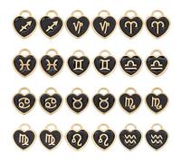 PH PandaHall 96pcs Heart Constellation Charms, Zodiac Sign Enamel Pendants Double Sided Birthday Sign Lucky Charm Astrology Horoscope Dangle Pendants for DIY Bracelet Necklace Earring Making, Black