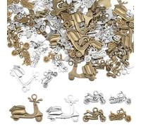 PH PandaHall 96PCS Motorcycle Charms 6 Styles Antique Bronze Silver Motorbike Dangle Pendants Tibetan Vehicle Pendant Autocycle Charm for Father's Day for DIY Crafts Bracelet Earring Jewellery Making