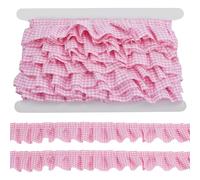 PH PandaHall 9m Gingham Ruffle Trim Pink Pleated Trim 40mm Gathered Lace Ribbon Ruffle Ribbon Trim Wavy Lace Edge Trim for Christmas DIY Craft Sewing Dress Clothing Applique