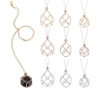 PH PandaHall 9pcs 3 Colors Crystal Stone Holder Empty Stone Holder Crystal Pendant Necklace Adjustable Crystal Stone Cage Brass Gemstone Cage Mesh Pendant for Women Men Jewellery Making