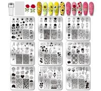PH PandaHall 9pcs Floral Theme Nail Stamping Plates Sunflowers Nail Art Designs Rose Tulip Manicure Art Stencil Bouquet Nails Design Template Leaves Stamp Templates for Women Manicures Salon Printing