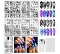 PH PandaHall 9pcs Gothic Skull Nail Stamping Plates Butterfly Nail Art Stencil Star Moon Leaf Manicure Art Templates Horror Skeleton Nails Stamper Plate for Women DIY Manicures Salon Printing Design