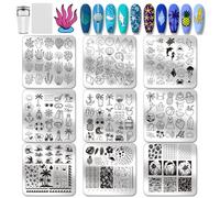 PH PandaHall 9pcs Ocean Theme Nail Stamping Plates Beach Seashells Seaweed Nail Art Stencils Marine Animals Manicure Art Templates with Stamper and Scraper for Summer Hawaii Women Manicures Salon