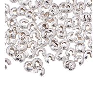 PH PandaHall About 100 pcs Brass Crimp Beads Covers, Silver, 4X3mm, Hole: 2mm