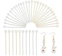 PH PandaHall About 160pcs Silver and Golden Color 40mm Long 304 Stainless Steel Eye Pin for Jewellery Making, Hole: 2mm