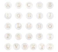PH PandaHall Alphabet A-Z Beads Natural Freshwater Shell Beads 26PCS Summer Seashell Bead Disc Spacers Round Letter Bead for Boho DIY Necklace Bracelet Earring Keychain Jewellery Making Craft