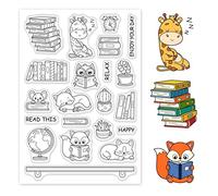 PH PandaHall Animal Study Pattern Clear Stamps, Giraffe/Cat/Fox/Mouse/Books/Globe/Clock Transparent Rubber Stamps for Class Scrapbooking Stamps Card Making Photo Card Album Crafting Supplies