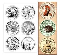 PH PandaHall Animals Silicone Stamps, Fox Rabbit Clear Stamps for Card Making Squirrel Hedgehog Sika Deer Transparent Stamp Rubber Stamp for Easter Paper Crafting Journal Scrapbooking Decoration