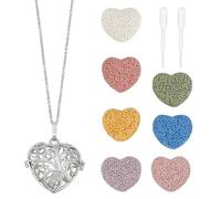 PH PandaHall Aromatherapy Essential Oil Diffuser Necklaces Love Heart Hollow Locket Pendant Necklace Tree of Life Pattern Locket Pendant Scent Necklace with 7 Lava Rocks Stones for Men Women Gifts