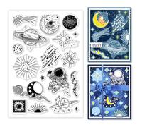 PH PandaHall Astronaut Clear Silicone Stamps for Card Making, Moon, Stars, Nebula Patterns, Plastic Material, 110mm x 160mm