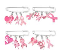 PH PandaHall Awareness Ribbon Safety Pins 4pcs Breast Cancer Awareness Ribbon Brooch Pins Hope Ribbons Brooches Butterfly Alloy Enamel Brooches Shawl Clips for Women Clothing Shirts Dress Accessories