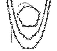 PH PandaHall Barbed Wire Chain, Goth Necklace Bracelet Chain Set Thorn Knot Link Chains for Men Women Punk Rock Jewelry Gifts, 3 Size, Metal, No Gemstone