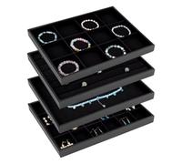 PH PandaHall Black Jewellery Tray 4 Pack Jewellery Organizer Tray Rectangle Display Trays Stackable Storage Case for Earrings Rings Necklaces Dresser Drawer Vendor Display Christmas Mother's Day Decor