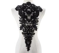 PH PandaHall Black Lace Applique with Beaded Sequin Embroidered Patch Flower Sew on Applique Patches Floral Fabric Patch for Bridal Wedding Dress Gown Costume Decor DIY Craft, 53x30cm