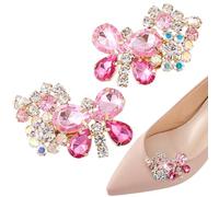 PH PandaHall Butterfly Crystal Shoe Clips - Sparkling Removable Buckles With Rhinestone for Wedding, Women's Banquet Dress, Bridal Party, Pink
