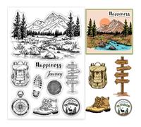 PH PandaHall Camping Clear Stamps Mountain Transparent Stamps Forest Tree Stamps Outdoor Silicone Stamp Journey Rubber Stamps for Card Making Craft Scrapbooking Photo Album Notebook 16x11cm