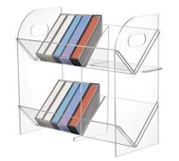 PH PandaHall Cassette Tape Holder, 2 Tier Acrylic Cassette Tape Storage Rack Clear Retro Audio Tape Deck Storage Display Case with Cutout Handles Step Tier Media Organizer for Home Office Desk