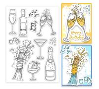 PH PandaHall Champagne Clear Stamps, Celebrate Silicone Stamp Wine Glass Rubber Stamps Happy Birthday Transparent Stamps for Card Making Photo Album Decoration and DIY Scrapbooking 16x11cm
