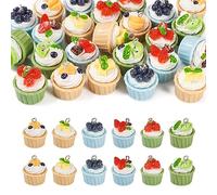 PH PandaHall CHARM 24pcs Cupcake Fruit Charms, Opaque Resin, Platinum Metal Loops, Kiwi Strawberry Blueberry Mango Orange Waxberry, Jewelry Making