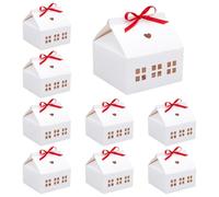 PH PandaHall Christmas Box House Shaped Gift Boxes 16x16x16cm Paper Candy Box Party Favor Boxes with Ribbons for Dessert Cookie Candy Wedding Birthday Party Ornament Containe, 10PCS