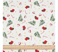 PH PandaHall Christmas Fabric Santa Claus Printed Fabric 1.5m/59 Inch Wide Christmas Tree Fabrics Cartoon Holiday Fabrics for DIY Craft Xmas Party Decorative Sewing Clothing Tablecloth, 1m