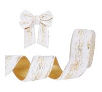 PH PandaHall Christmas Wired Ribbon 6.2cm Wide Faux Fur Ribbons White Single Face Ribbon with Gold Back Gift Wrapping Ribbons for Christmas Tree Wreaths Bows DIY Craft, 9m