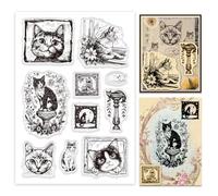 PH PandaHall Clear Cat Silicone Stamps Set - 10pcs Transparent Stamps for Scrapbooking, Cards, Crafts - 16cm x 11cm