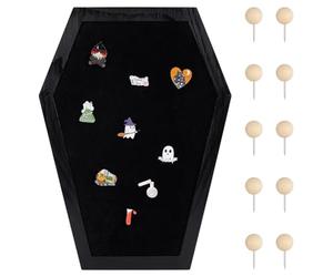 PH PandaHall Coffin Felt Bulletin Board 10.6x14.5 inch Coffin Pin Display Board Black Wooden Gothic Letter Boards with Drawing Pins for Home Office School Halloween Decor Spooky Bulletin Boards