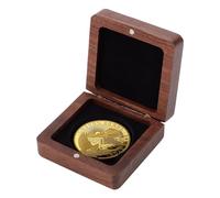 PH PandaHall Coin Display Box Square Challenge Coins Display Case Box Walnut Medal Displays Holder with Velvet Inside for Collectors Storage Case Gift Box 6.8cm