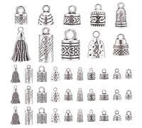 PH PandaHall Cord Ends Caps, 117pcs 10 Styles Tibetan Caps Glue in Barrel End Caps Tube Crimp Beads End Caps Thread Ends for Kumihimo Jewellery Making Bracelet Necklace 4-8mm