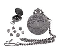 PH PandaHall DND Dice Set, Eyes Watch Case 7pcs Mini Metal Dice with Pocket Watch Chain for Dungeons and Dragons, Role Playing Board Games Accessories, Gift, Gunmetal