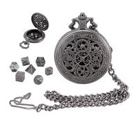 PH PandaHall DND Dice Set, Hollow Gear Watch Case 7pcs Mini Metal Dice with Pocket Watch Chain for Dungeons and Dragons, Role Playing Board Games Accessories, Gift, Gunmetal