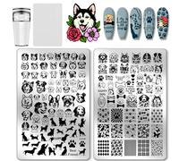 PH PandaHall Dog Nail Plates Stamping 2pcs Cute Dogs Pattern Print Art Template Stainless Steel Nail Image Plate Dog Paw Nails Stencil Set for Dog Lover Manicure Decor 14.5x9.5cm