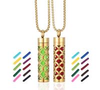 PH PandaHall Essential Oil Diffuser Necklace 2 Styles Golden Aromatherapy Necklaces Column Perfume Bottle Necklace Stainless Steel Locket Pendant with 20pcs Pads for Women Men Birthday Jewellery Gifts