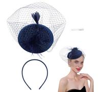 PH PandaHall Fascinators Hats Pillbox Hat with Veil Feather Headband Cocktail Tea Party Headwear with Clip Vintage Head Band for Women 20s 50s Hat Tea Party Church Costume Wedding Birthday, 14x16cm