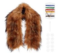 PH PandaHall Faux Fur Collar Brown Hood Trim Replacement Winter Fuzzy Scarf Wrap Plush Collars with Button Needle and Thread for Women Coat Costume Jacket Accessory, 88x22cm