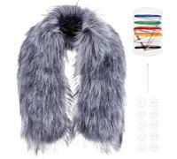PH PandaHall Faux Fur Collar Gray Artificial Wool Hood Trim Replacement Plush Collars Trim with Button Needle and Thread for Women Winter Coat Sweater Costume Accessory, 88x22cm