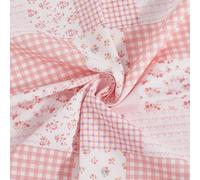 PH PandaHall Floral Cotton Fabric by The Yard Pink Gingham Fabric 1.4m Wide Flower Plaid Printed Fabrics Vintage Sewing Fabrics for Clothing Crafting Tablecloths Quilting Apparel Home Decor
