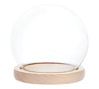 PH PandaHall Glass Domes Cloche Decorative Display Dome Miniature Case Snowglobe Round Globe Bell Jar with Wood Base for Wedding Flower Figurine Ornaments Fairy Lights Plants Display, 11x11.5cm