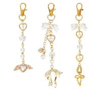 PH PandaHall Gold Bow Keychain 3pcs Heart Pearl Bag Charm Metal Key Chain Charms Acrylic Pearl Bow Keychain with Swivel Clasps for Women Handbag Purse Wallet Making Wedding Decoration, 12-16cm