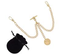 PH PandaHall Gold Pocket Watch Chain with Queen Charm Medal Swivel Clasp Metal Albert Pocket Watch Chain T-Bar Vest Chains for Men Formal Business Vintage Style Accessories and Gift Giving