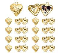 PH PandaHall Golden Locket Charms, 20pcs Brass Locket Pendants Photo Frame Charms Metal Heart Pendants Heart Charms Memory Photo Pendant for DIY Memorial Necklace Jewelry DIY Craft Mother's Day