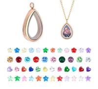 PH PandaHall Golden Locket Necklace Charm Memory Pendant Teardrop Floating Pendants Lockets Charms Glass Locket Pendant with Heart Flower Glass Cabochon for DIY Wedding Necklace Jewellery