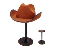 PH PandaHall Hat Display Stand, Vintage Wooden Hat Holder Rack Rustic Tabletop Helmet Stand Cowboy Hat Cap Storage Organizer for Closet Home Store, Wig, Hat, Helmet, Brown, 1 Pack