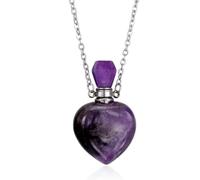 PH PandaHall Heart Perfume Bottle Pendant Necklaces Natural Amethyst Stone Necklace Love Shape Essential Oil Diffuser Vial with Golden Chain Purple Genstone Charm for Women Wedding Jewellery Gift