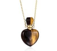 PH PandaHall Heart Perfume Bottle Pendant Necklaces Tiger Eye Stone Necklace Love Shape Essential Oil Diffuser Vial with Golden Chain Brown Natural Genstone Charm for Women Wedding Jewellery Gift