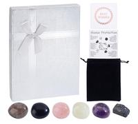 PH PandaHall House Protection Crystal Set 6pcs Quartz Amethyst Obsidian Lepidolite Protection Crystals Stones with Velvet Pouches and Wish Cards for Housewarming Family New Home Blessing Gift